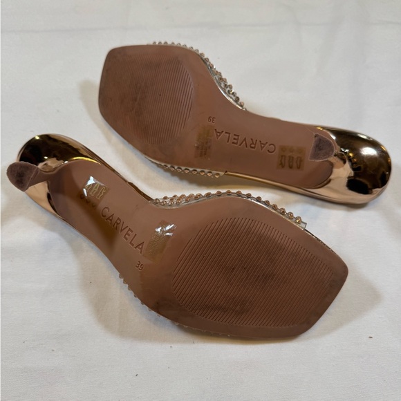 Carvela Metallic Gold & Rhinestone High Heeled Mules - Picture 8 of 10